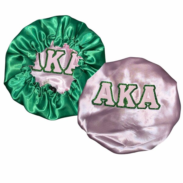 Pink and Green Sorority Satin Bonnet | Personalized & Adjustable