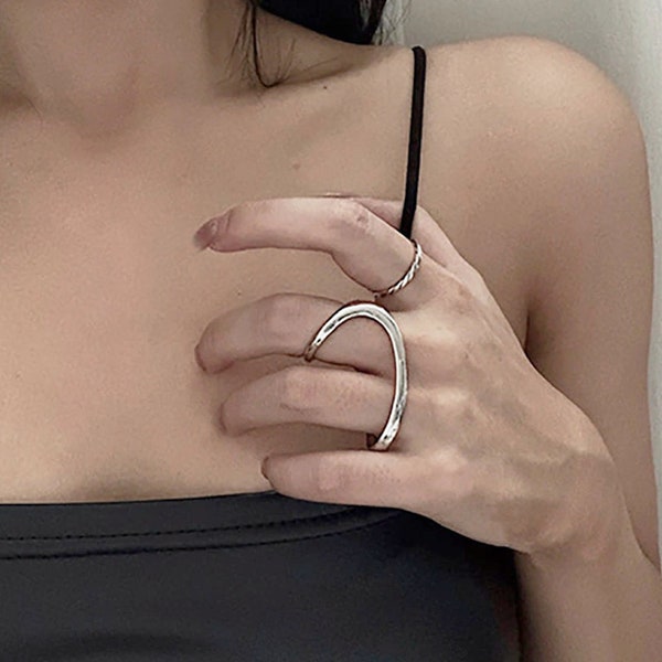 Unregelmäßiger Silber Ring | Unikat Ring | Silber Unikat Ring | Boho Ring für Sie | Abstrakter Ring | Silberner Langer Ring | Breiter Ring