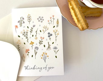 Thinking of You Greeting Card | Wildflower Card Hand Drawn by Kathrin Legg