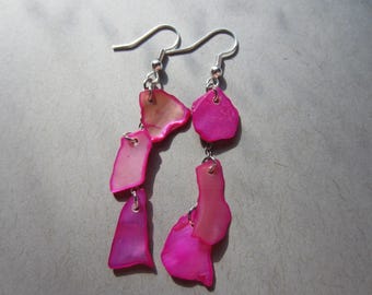 Pendientes de cadena con escamas de sirena, pendientes de conchas marinas, un par de pendientes colgantes, pendientes de conchas marinas teñidas, regalos de aniversario, regalos para ella