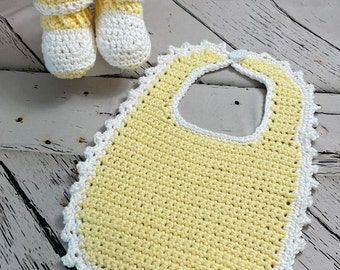 Crochet Cotton Baby bib and booties