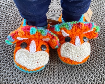 Dinosaur  kids Animal  slippers age 4  ~ ready to ship and available made to order . Super cute with upgrade non~ slip sole.