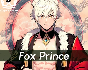 Modèle PNG Fox Prince, 5 expressions, personnage d'anime masculin (téléchargement instantané)