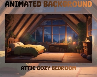 Vtuber Animated Background | Attic Cozy Bedroom | Looped Vtuber Twitch Stream Overlay | Instant Digital Download