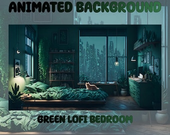 Fondo animado de Vtuber / Dormitorio verde lofi / Superposición de transmisión de Twitch de Vtuber en bucle / Descarga digital instantánea