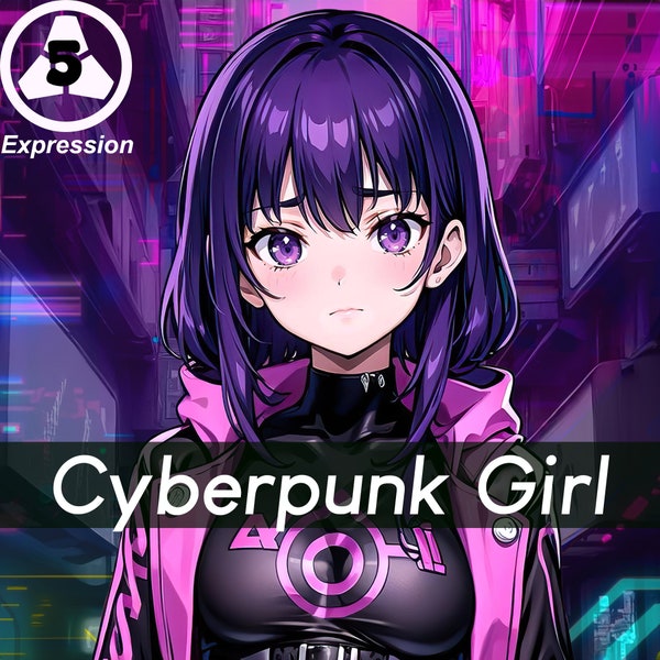 Pngtuber Cyberpunk Girl , 5 Expression , 2D Model , Female Pngtuber , png tuber , Pngtuber Girl