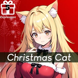 Christmas Cat Pngtuber Model, 5 Expressions (Instant Download)