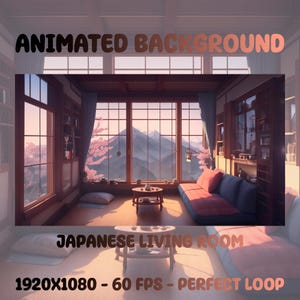 Vtuber-geanimeerde achtergrond | Japanse woonkamer | Geluste Vtuber Twitch Stream-overlay | Directe digitale download