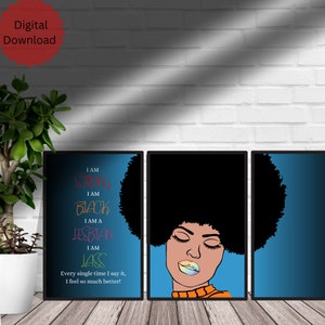 3 Piece LGBTQ Digital Print “I AM” Lesbian Pride Wall Art Feminist Home Decor House Warming Gift