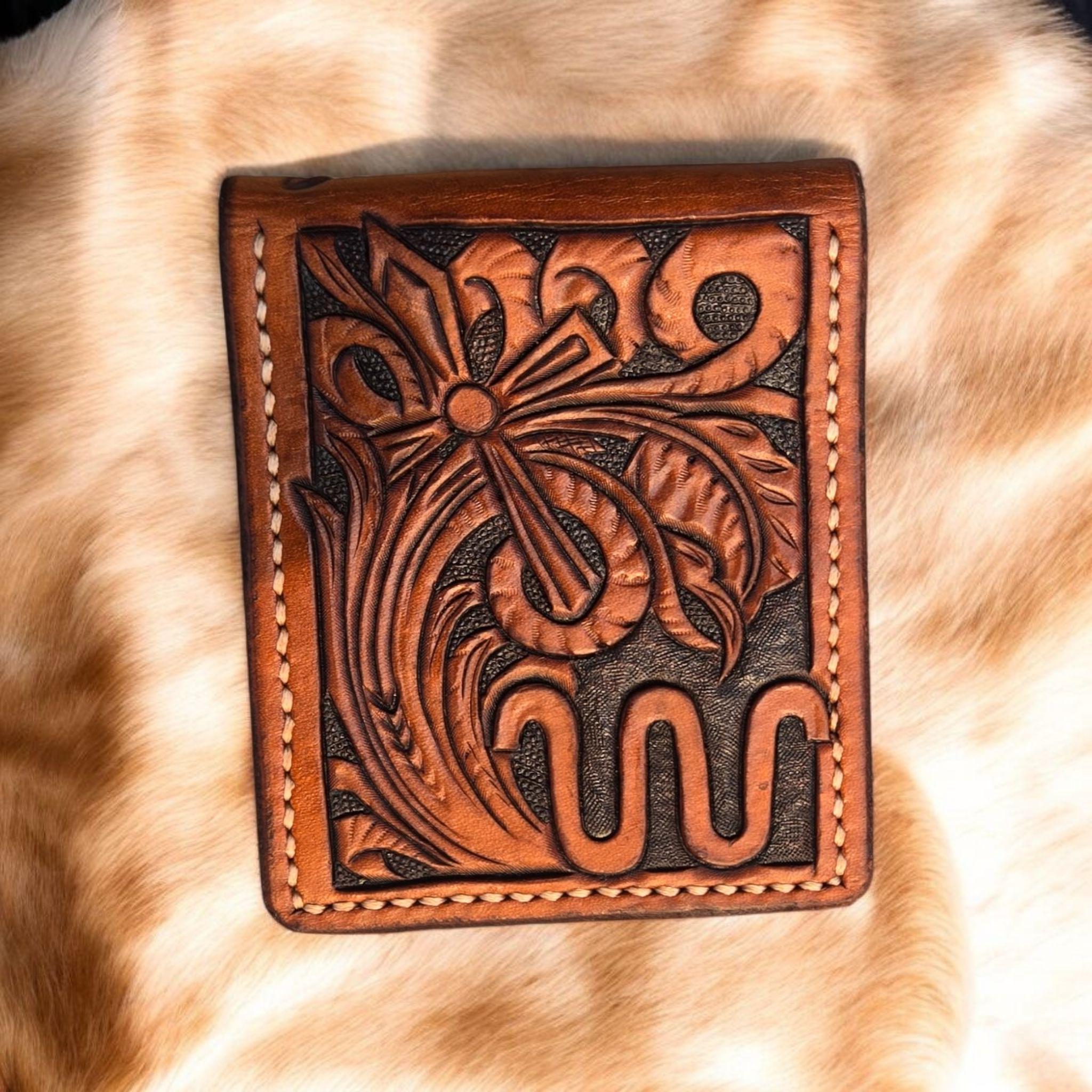 Tooled Leather Money Clip Wallet – Custom Handmade Slim Wallet – Personalized Western Wallet Gift - Thumbnail 4