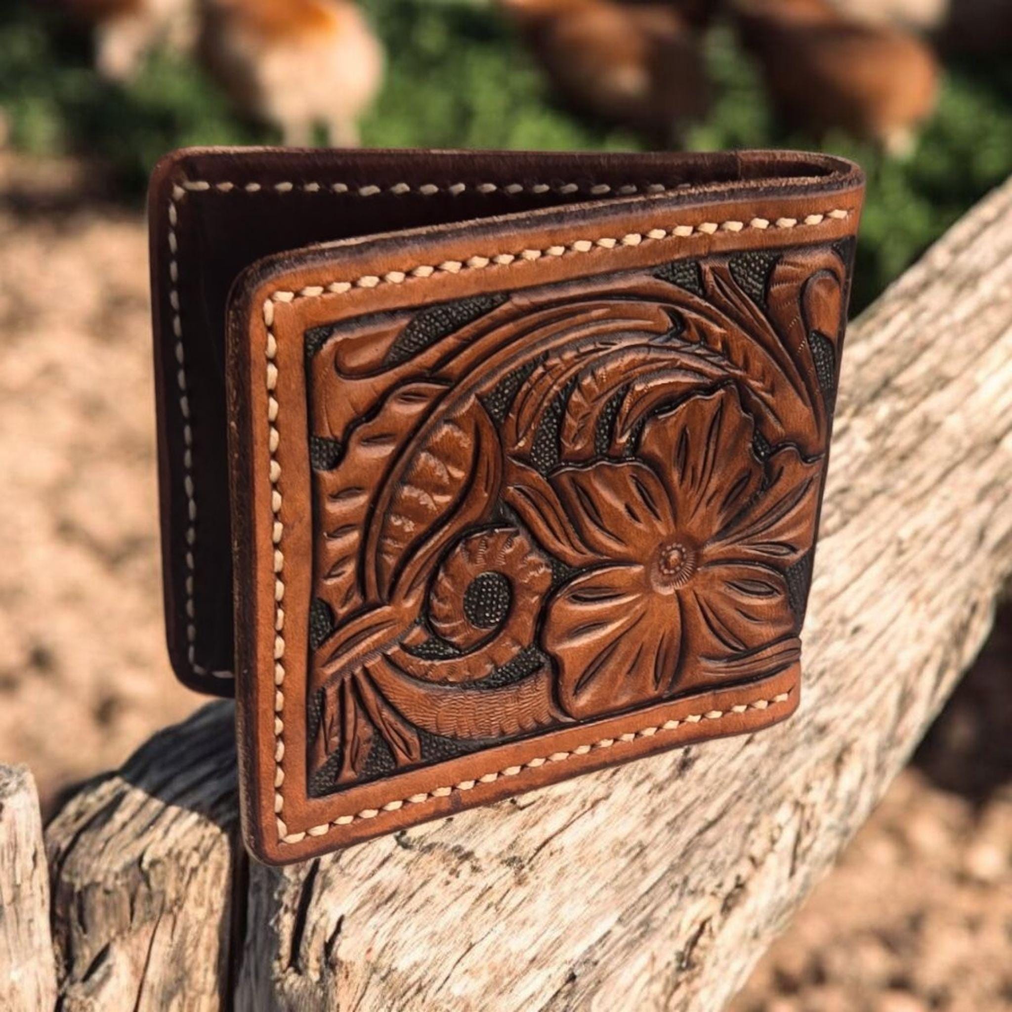 Tooled Leather Money Clip Wallet – Custom Handmade Slim Wallet – Personalized Western Wallet Gift - Thumbnail 2
