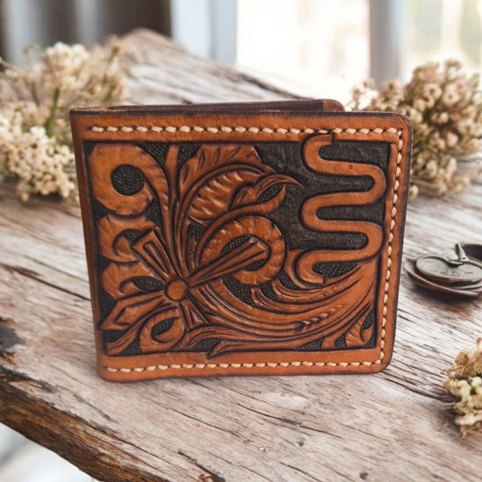 Tooled Leather Money Clip Wallet – Custom Handmade Slim Wallet – Personalized Western Wallet Gift