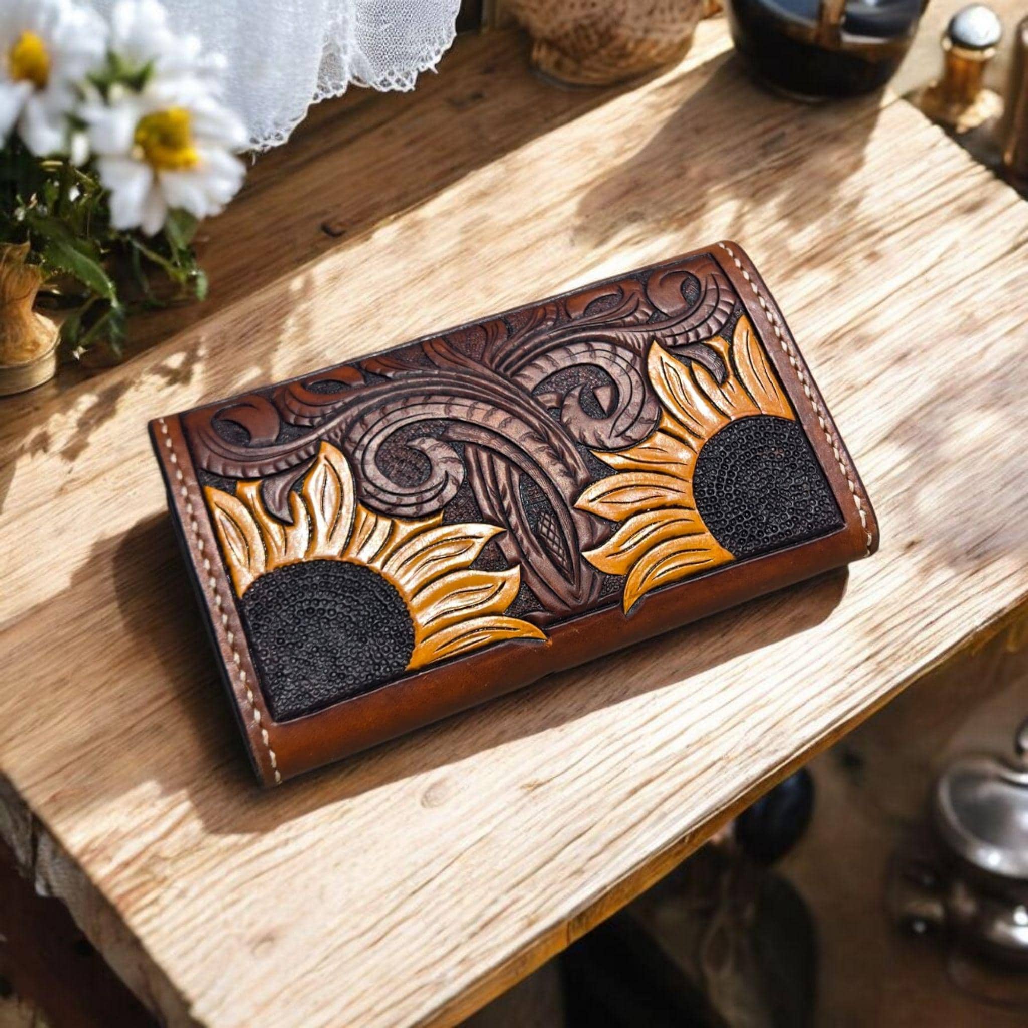 Custom Tooled Leather Clutch Wallet