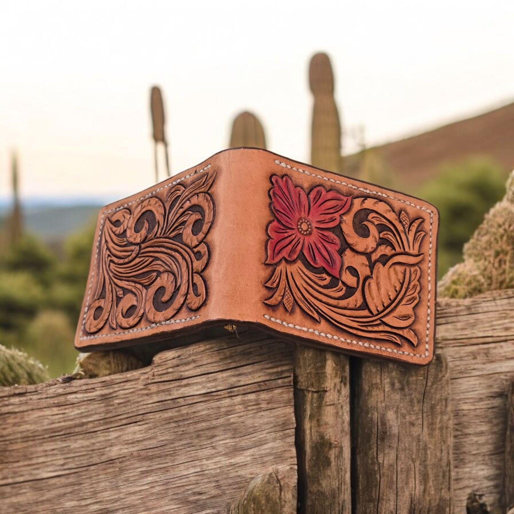 Tooled Leather Money Clip Wallet – Custom Handmade Slim Wallet – Personalized Western Wallet Gift - Thumbnail 6