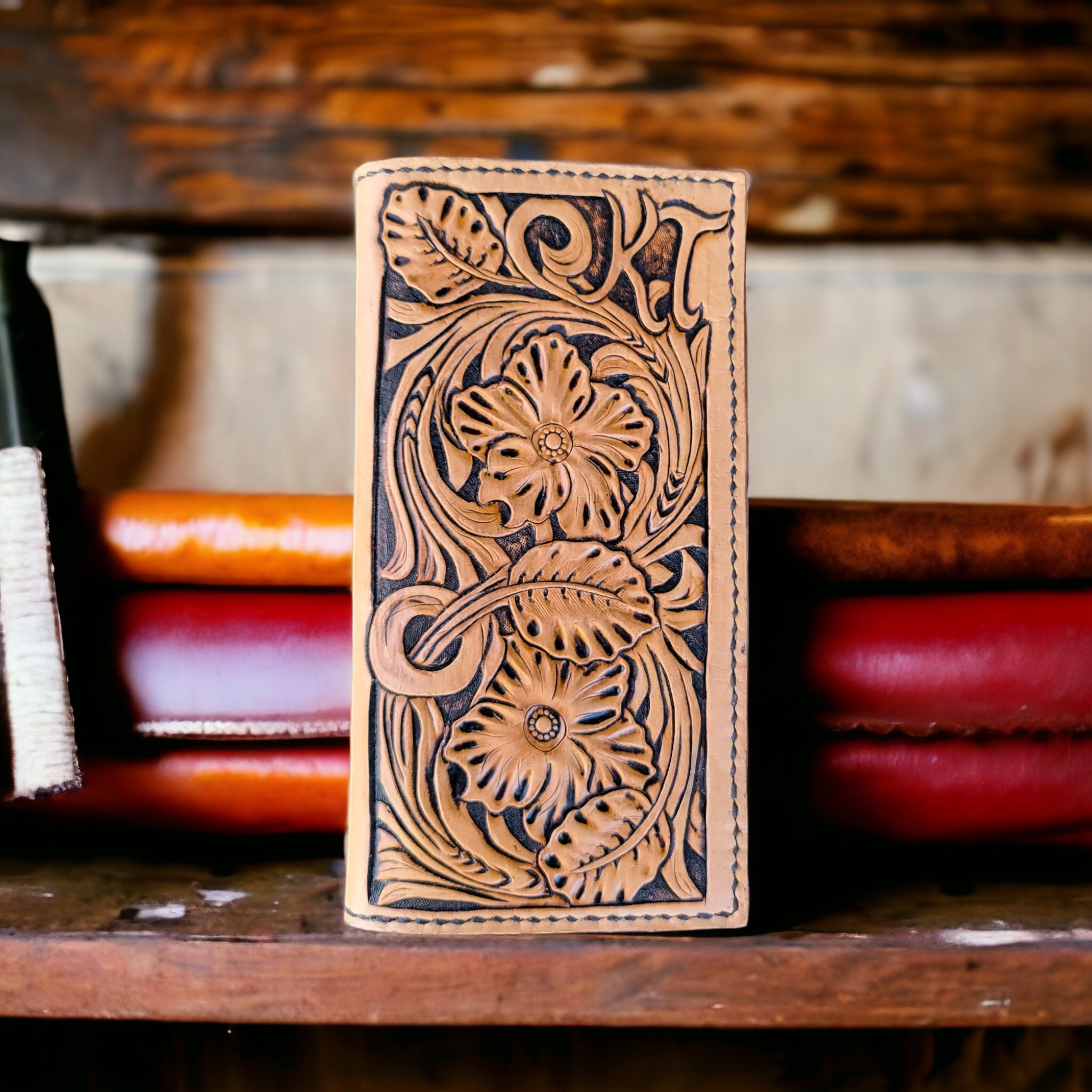 Custom Tooled Leather Roper Wallet - Thumbnail 6