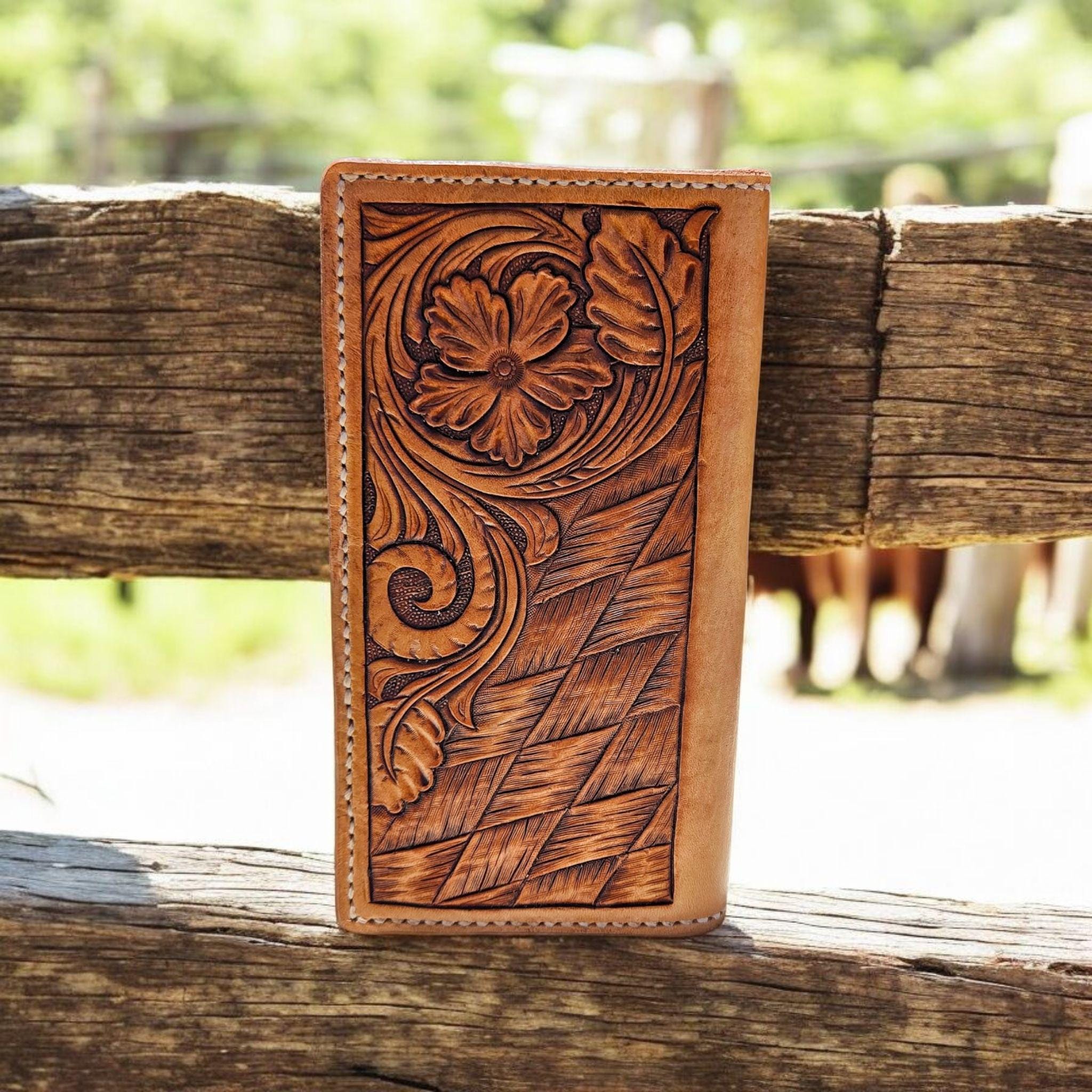Custom Tooled Leather Roper Wallet - Thumbnail 2