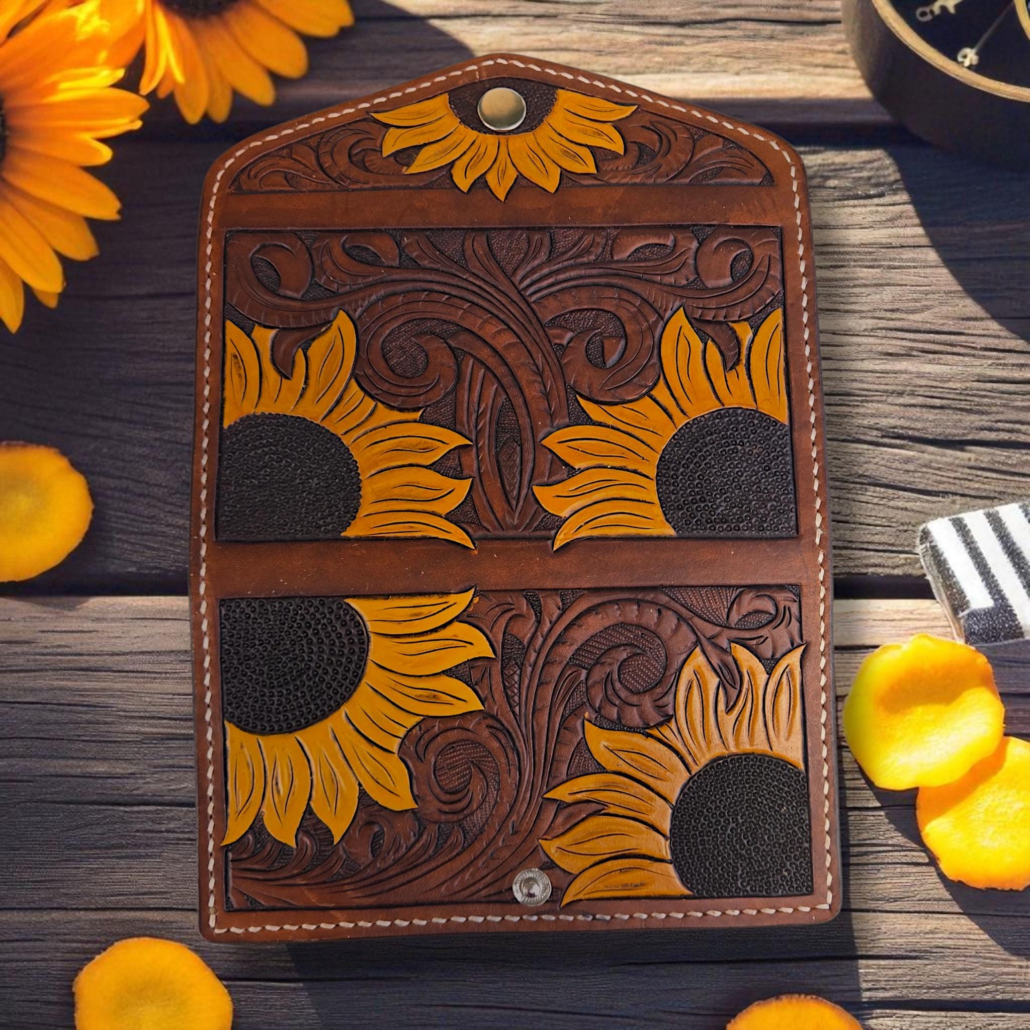 Custom Tooled Leather Clutch Wallet - Thumbnail 5