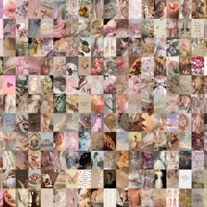 May include: A collage of images in soft pink, white, and beige tones. The images feature flowers, angels, butterflies, and other romantic imagery. The collage is a whimsical and feminine aesthetic.
