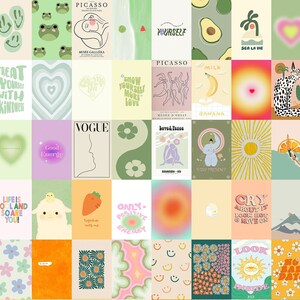 May include: A collage of 36 colourful digital illustrations with motivational quotes and phrases. The illustrations feature a variety of themes, including nature, animals, and abstract designs. Some of the quotes include "Treat yourself with kindness", "Show yourself more love", "Life is cool and so are you", "Only positive energy", "Cry about it, look hot, move on", and "No bad days".