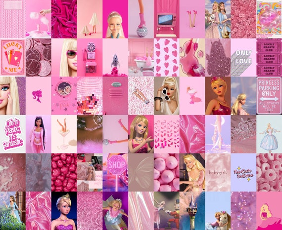 66 PCS Barb Doll Aesthetic Collage Kit Pink Prencess Vibe Wall Art