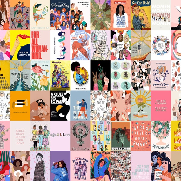 60 PCS | Feminism Posters Collage Kit | International Womans Day Postcards Kid | 4x6 inch High Quality Digital Posters