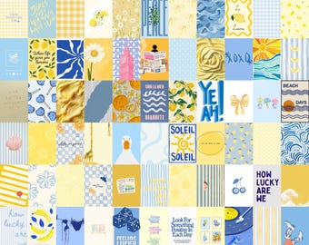 110 PCS | Butter Yellow & Baby Blue Collage Kit | Soft Pastel Aesthetic Dreamy Wall Decor | Pastel Heaven Sunshine and Sky Digital Prints)