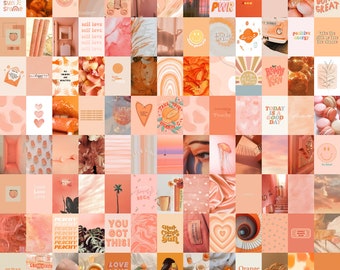 130 PCS | Pastel Peach Aesthetic Collage Kit | Danish Pastel Orange Wall Art Design | Peachy Dorm Room Wall Digital Poster Set