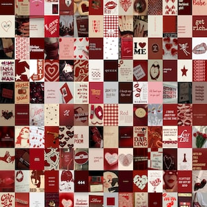 140 STÜCK | Kirschrotes ästhetisches Collagen Kit | Boujee Rot Digitales Poster | Cheri Cheri Lady Vibe Wand Kunst Collage | Burgund Vibe Postkarten
