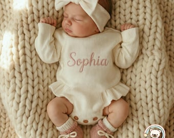 Gepersonaliseerde romper babynaam, geborduurd breiwerk, aangepaste pasgeboren coming-home-outfit, kraamcadeau