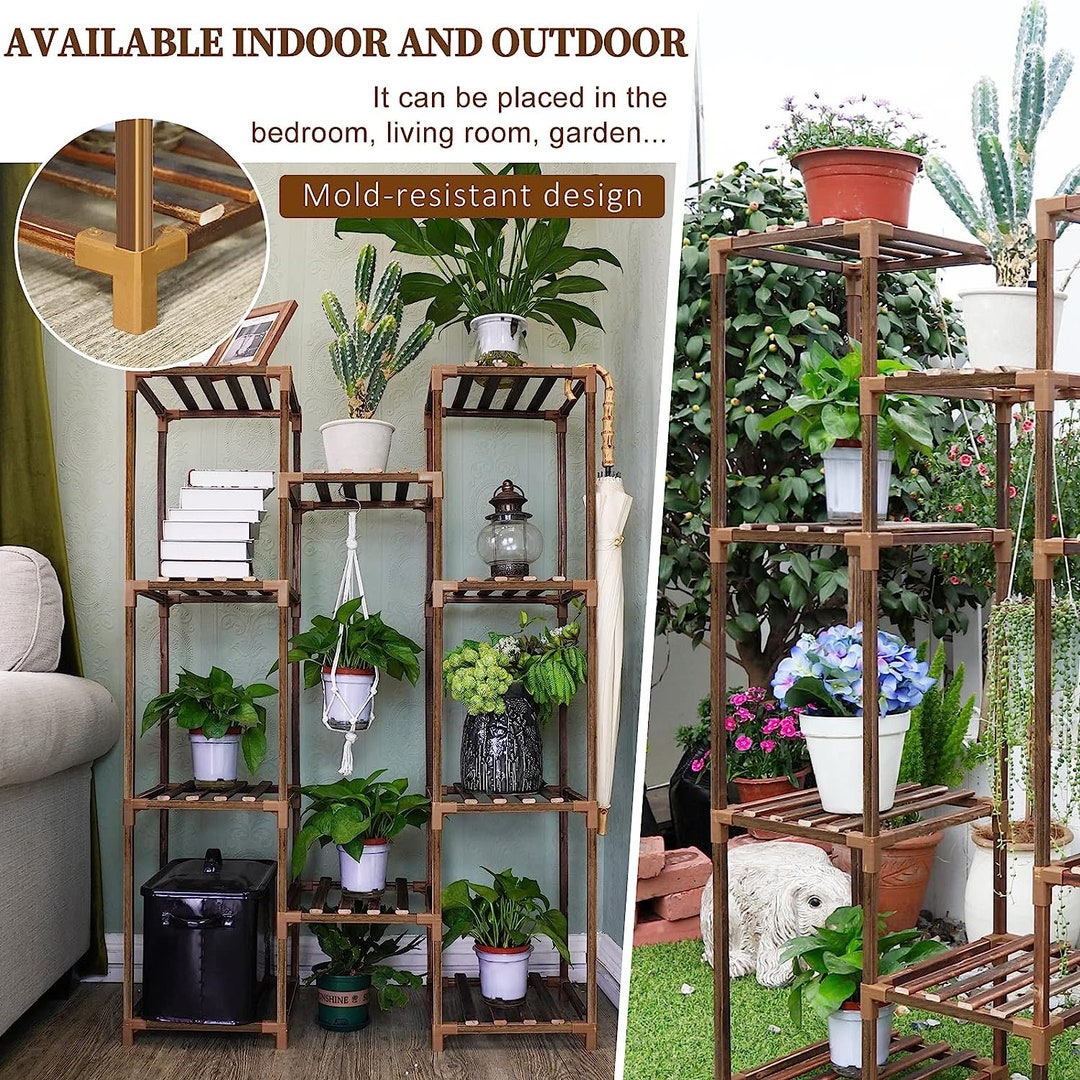 10 Tier Wooden Plant Stand Outdoor Plant Stand Tall Plant Etsy
