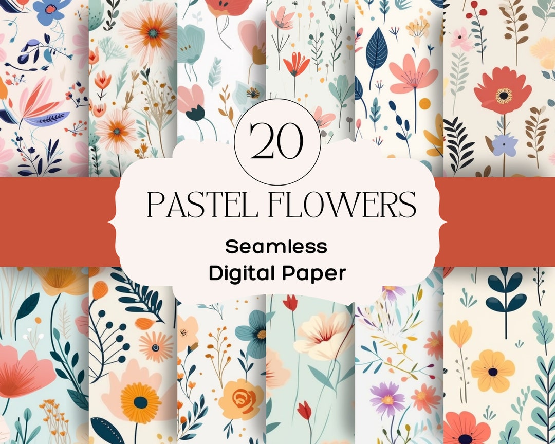 Simple Pastel Flowers Digital Paper Seamless Flowers Pastel Etsy