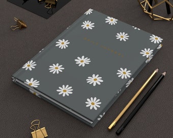 Simple Daisy Floral Gray Hardcover Journal with Matte Finish