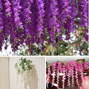 12 Pack Artificial Wisteria Hanging Flowers Fake Wisteria Vines Silk Flower String Garland Home Wedding Party Backdrop Decoration