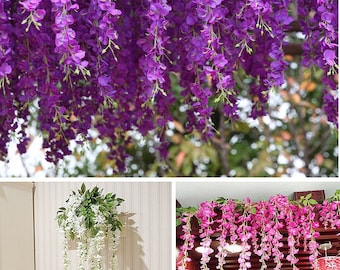 12 Pack Artificial Wisteria Hanging Flowers Fake Wisteria Vines Silk Flower String Garland Home Wedding Party Backdrop Decoration