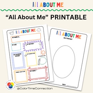 All About Me Kids Coloring Page, Worksheet, PDF Printable, Classroom Activity, Homeschool, Preschool, Supplies, 8.5" x 11" Instant Download