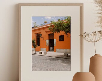 Colorful Mexico Orange Art Print, Oaxaca Mexico Photo, Mexico Wall Art, Modern Mexico Decor