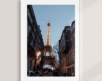 Torre Eiffel al atardecer Arte Impresión, La Tour Eiffel París, Decoración de la arquitectura de París, Calles europeas, Arte moderno de la pared francesa