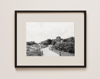 Impresión artística de las ruinas de Tulum, fotografía de paisajes mexicanos, fotografía en blanco y negro de México, arte mural mexicano moderno