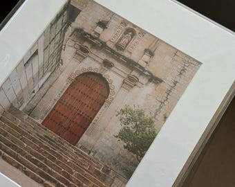 Impresión artística de iglesia mexicana vintage con paspartú de 8 x 10, fotografía de Oaxaca, México, calles de México, arte mural mexicano, decoración moderna de México