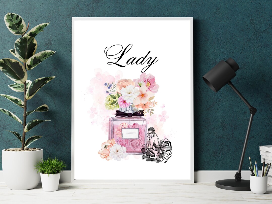 Printable Pink floral Essence: Watercolor Flower Perfume Bottle Art ...