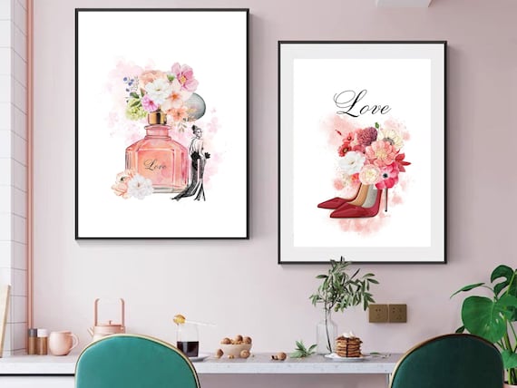 Digital Glamour Pink and Red Watercolor Floral Fashion Perfume