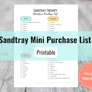 Sandtray Miniature Purchase List - sandtray therapy - play therapy - checklist