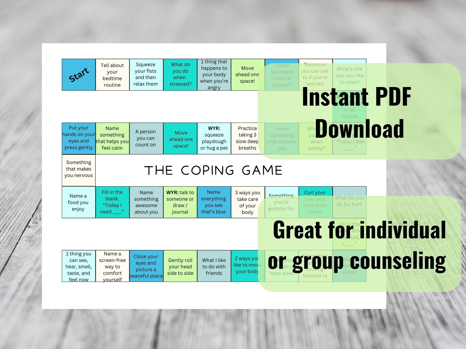 Coping Game Printable - Play Therapy - Child Therapy - Counseling ...