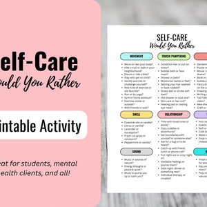 Self Care Would You Rather - Self Care Activity - Mental Health Worksheet - Icebreaker Activity
