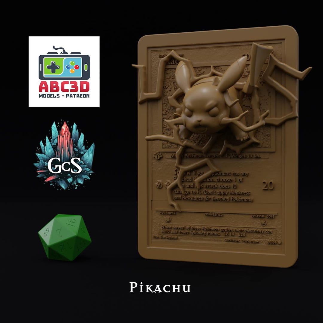 Pikachu 3D Card ABC3D Models 3D Pokemon Fan Art Decoration / Wall ...