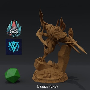 May include: A brown, detailed miniature of a creature with multiple blades and a large, sharp blade. The miniature is standing on a rocky base with the text "LARGE (2x2)" below it.
