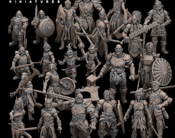 DnD Fighters - Full Set Male/Female/All - DnD | Pathfinder | TTRPG - 32mm scale - TytanTroll Miniatures