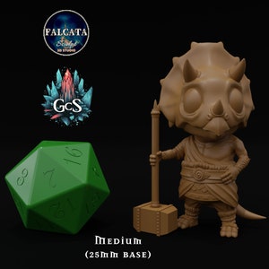 Triceratops Barbarian - Falcata3D - Chibi Dino Hero - DnD | Pathfinder | TTRPG - 3D Resin Print