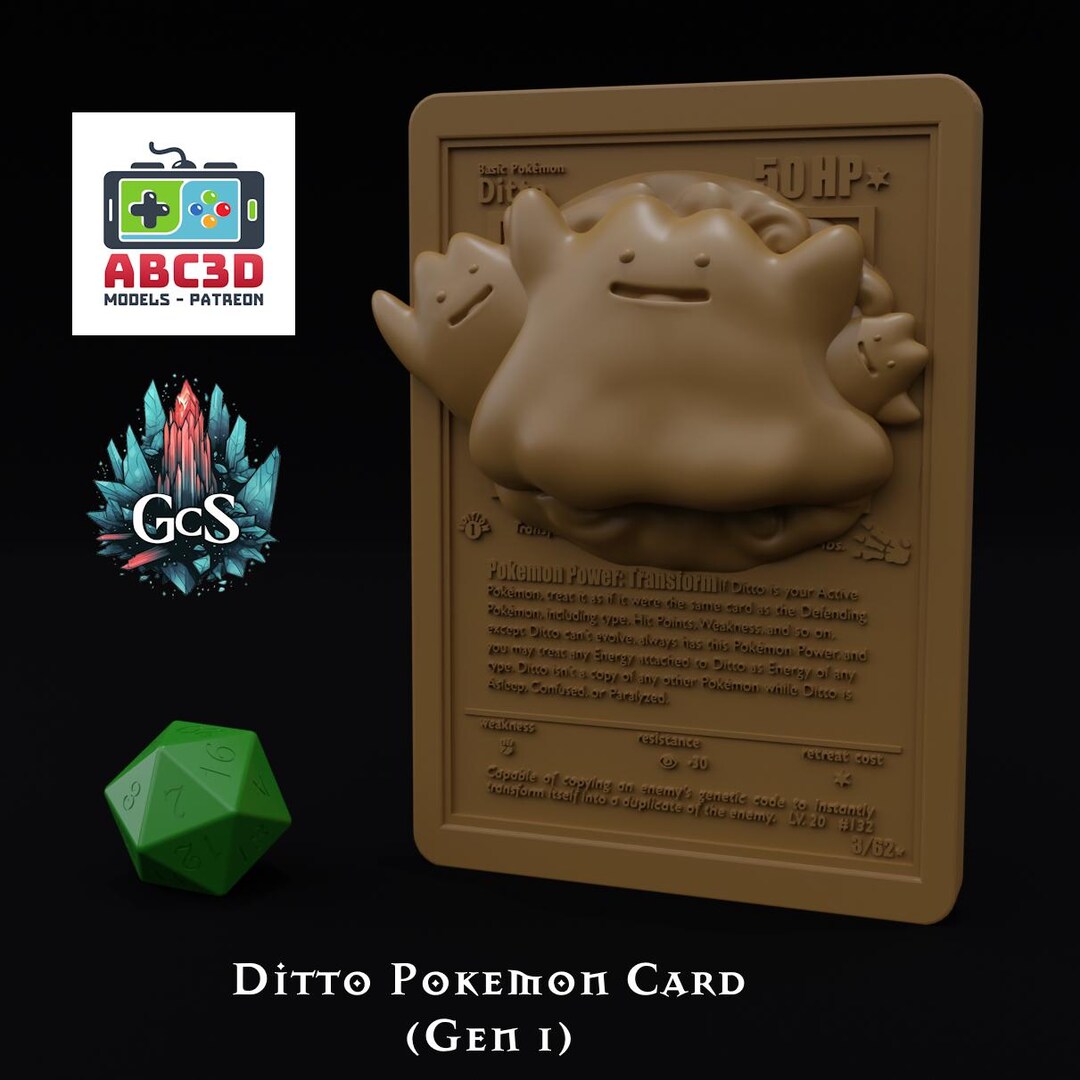 Ditto Card - ABC3D Models - 3D Pokemon Fan Art Decoration / Wall Hanger ...