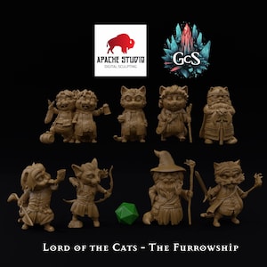 Lord of the Cats the Furrowship - Apache Studio - 45mm Scale Figurines - DnD | Pathfinder | TTRPG - 3D Resin Print